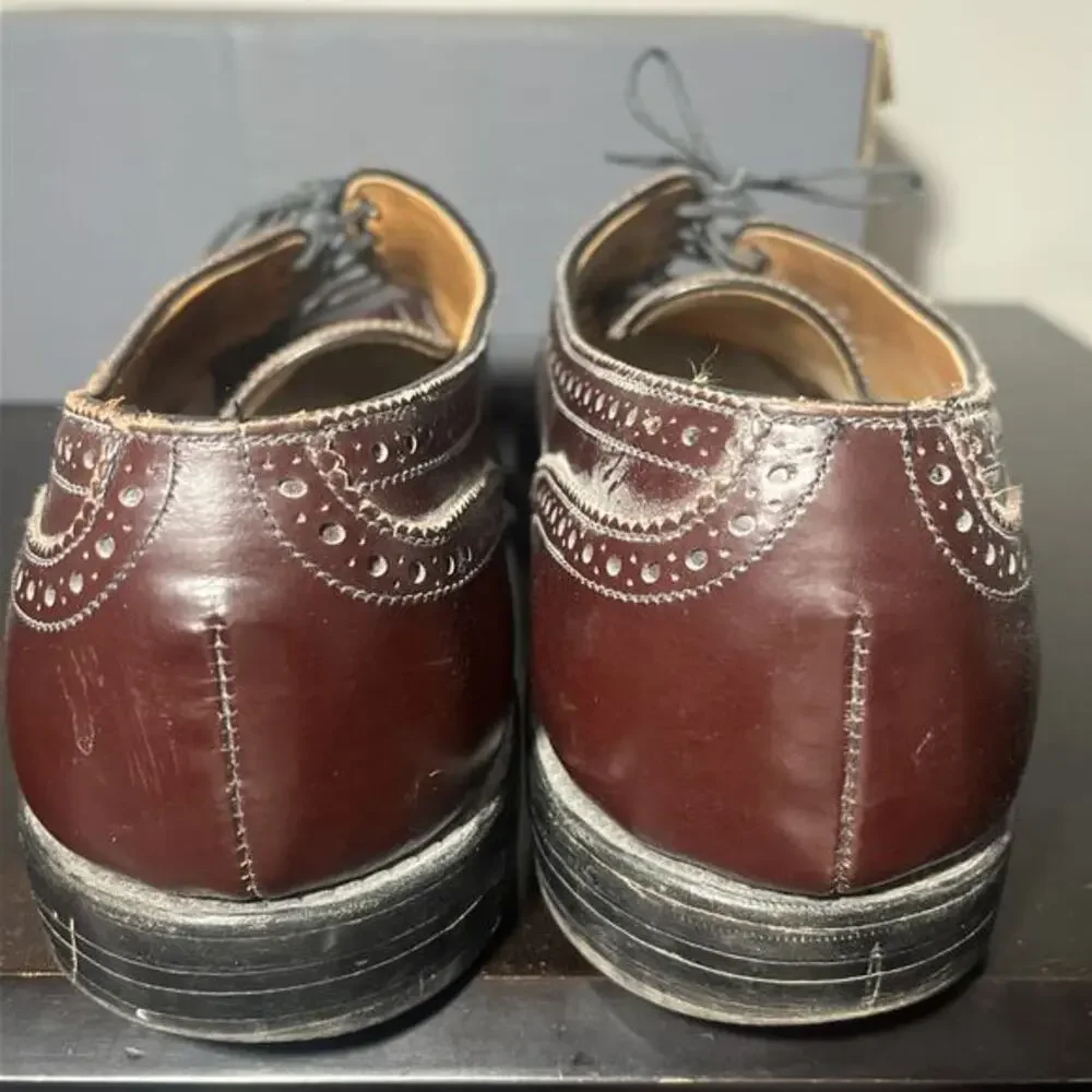 Allen Edmonds Mens Dress Shoes Size 11 D Sanford Burgundy Leather Brogue Cap Toe